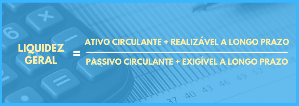 Vemos uma imagem com uma equação que é: ativo circulante mais o realizável a longo prazo, dividido por passivo circulante mais o exigível a longo prazo.