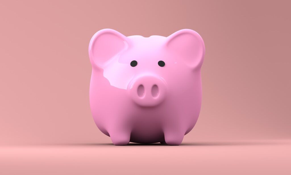 Cofrinho em formato de porco na cor rosa mostrando a garantia da renda fixa